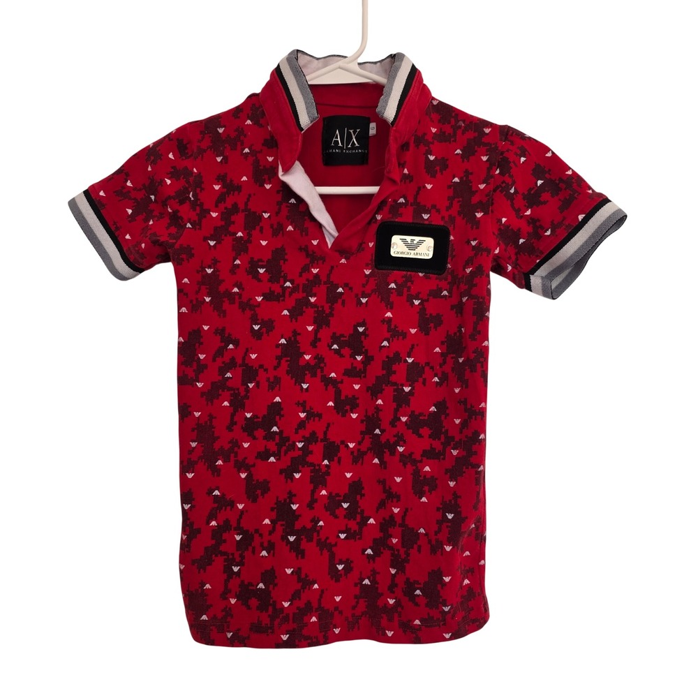 Armani Exchange Boys Red Digital Camo‎ Eagle Polo Shirt Giorgio Armani Plaque